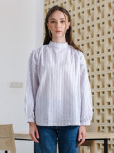 Load image into Gallery viewer, Asiro Carmen Top Linen Shirt Blouse Stripe Atasan Wanita Lengan Panjang