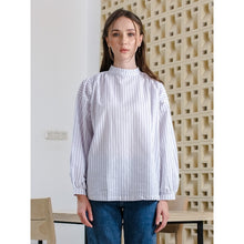 Load image into Gallery viewer, Asiro Carmen Top Linen Shirt Blouse Stripe Atasan Wanita Lengan Panjang