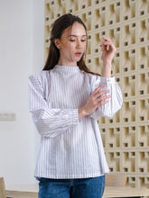 Load image into Gallery viewer, Asiro Carmen Top Linen Shirt Blouse Stripe Atasan Wanita Lengan Panjang