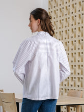 Load image into Gallery viewer, Asiro Carmen Top Linen Shirt Blouse Stripe Atasan Wanita Lengan Panjang