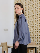 Load image into Gallery viewer, Asiro Carmen Top Linen Shirt Blouse Stripe Atasan Wanita Lengan Panjang