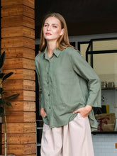 Load image into Gallery viewer, Asiro Una Linen Blouse Pakaian Atasan Wanita Lengan Panjang