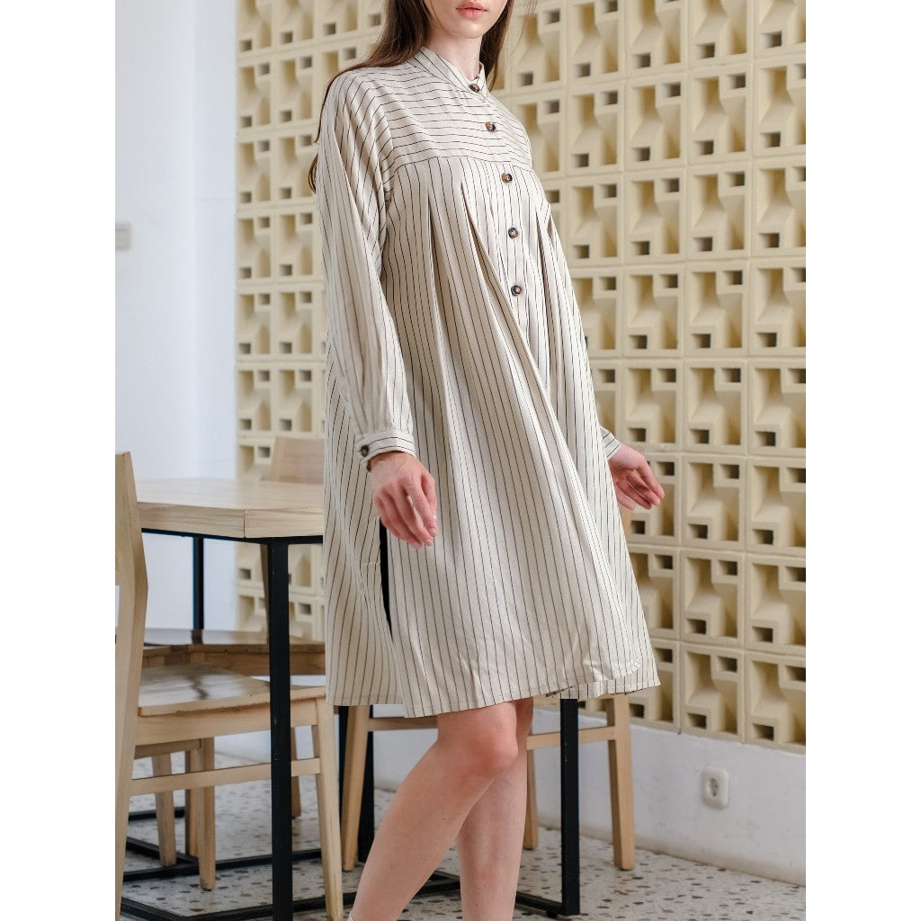 Asiro Emmy Linen Midi Dress Gaun Wanita Lengan Panjang