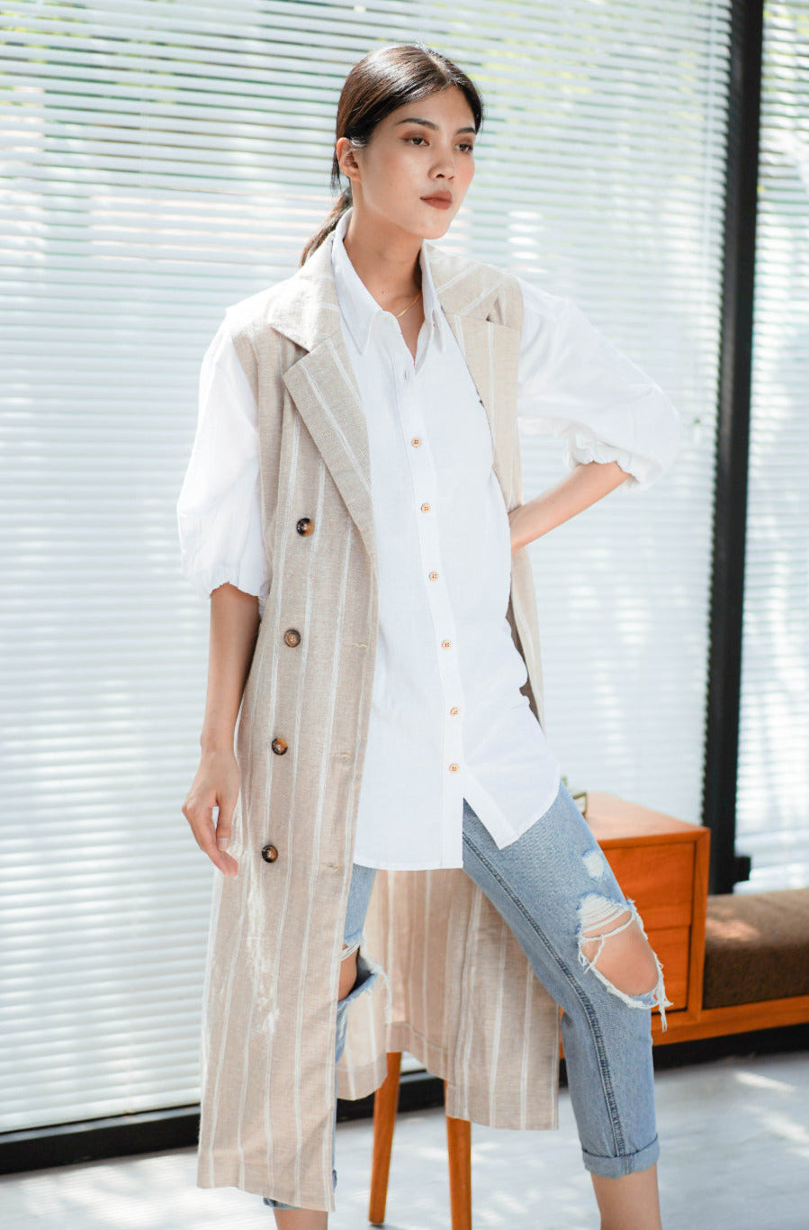 Shirley Pure Linen Outerwear Khaki