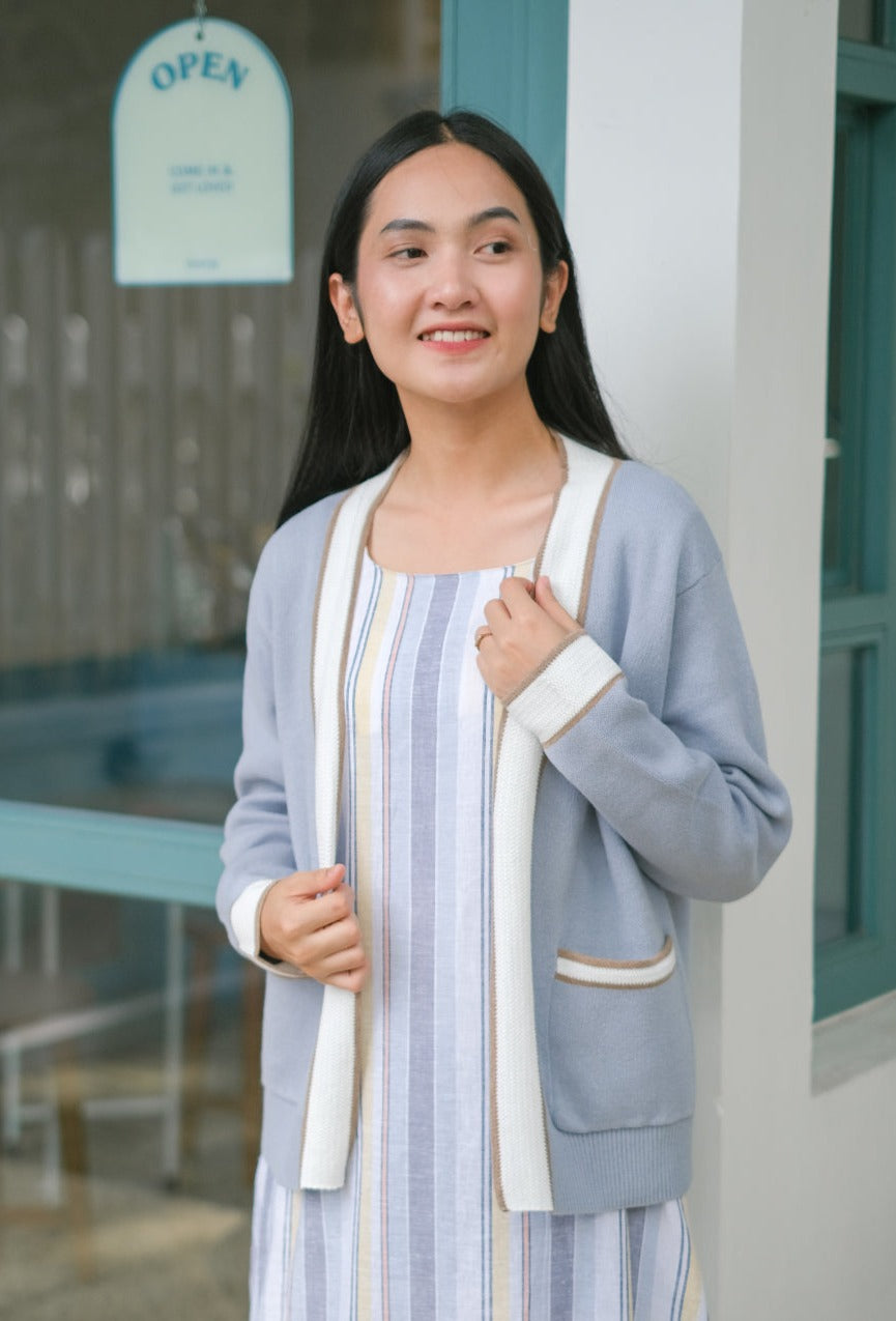 Amber Knitted Cotton Outerwear Cerulean Blue